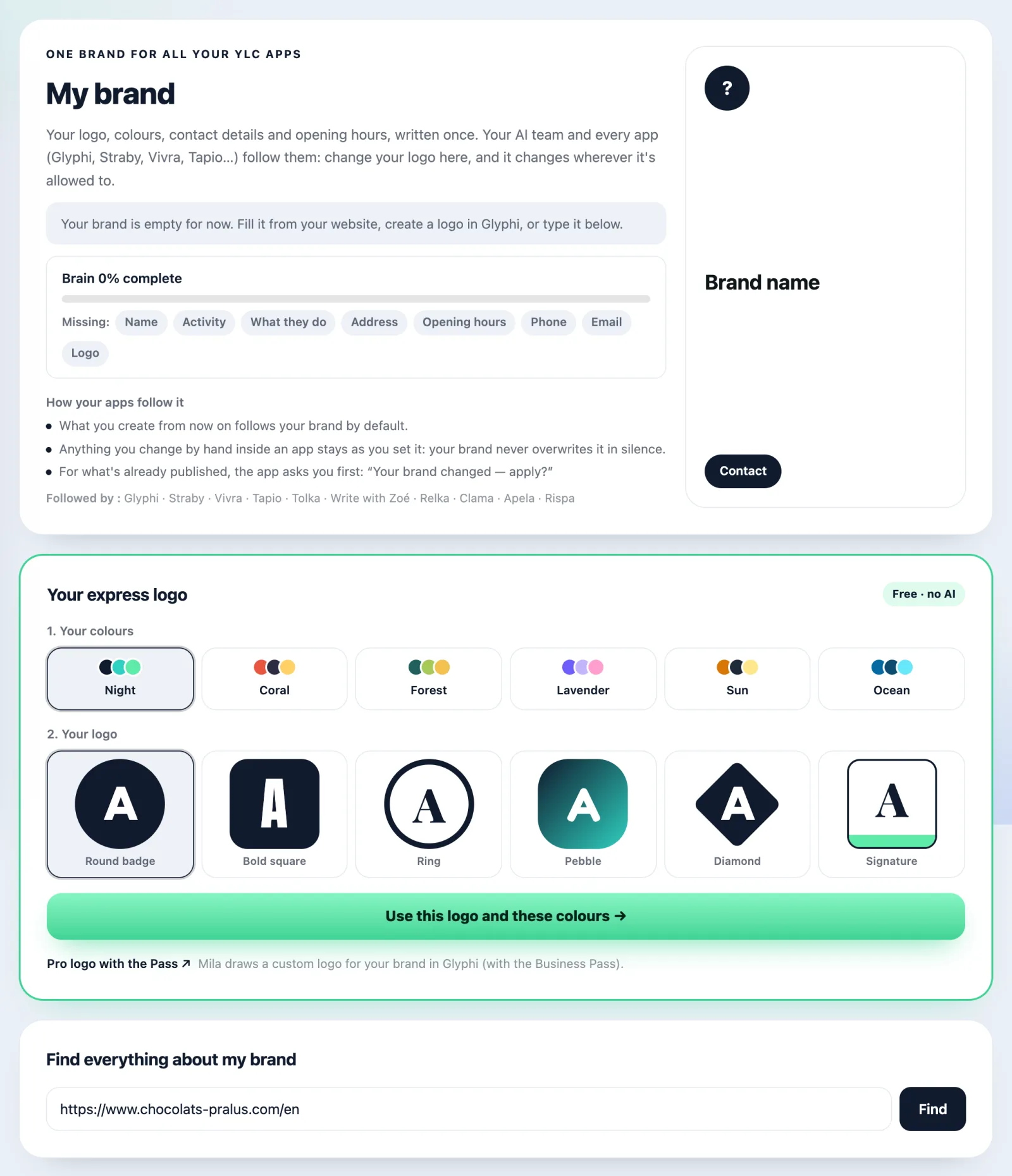 The My brand page