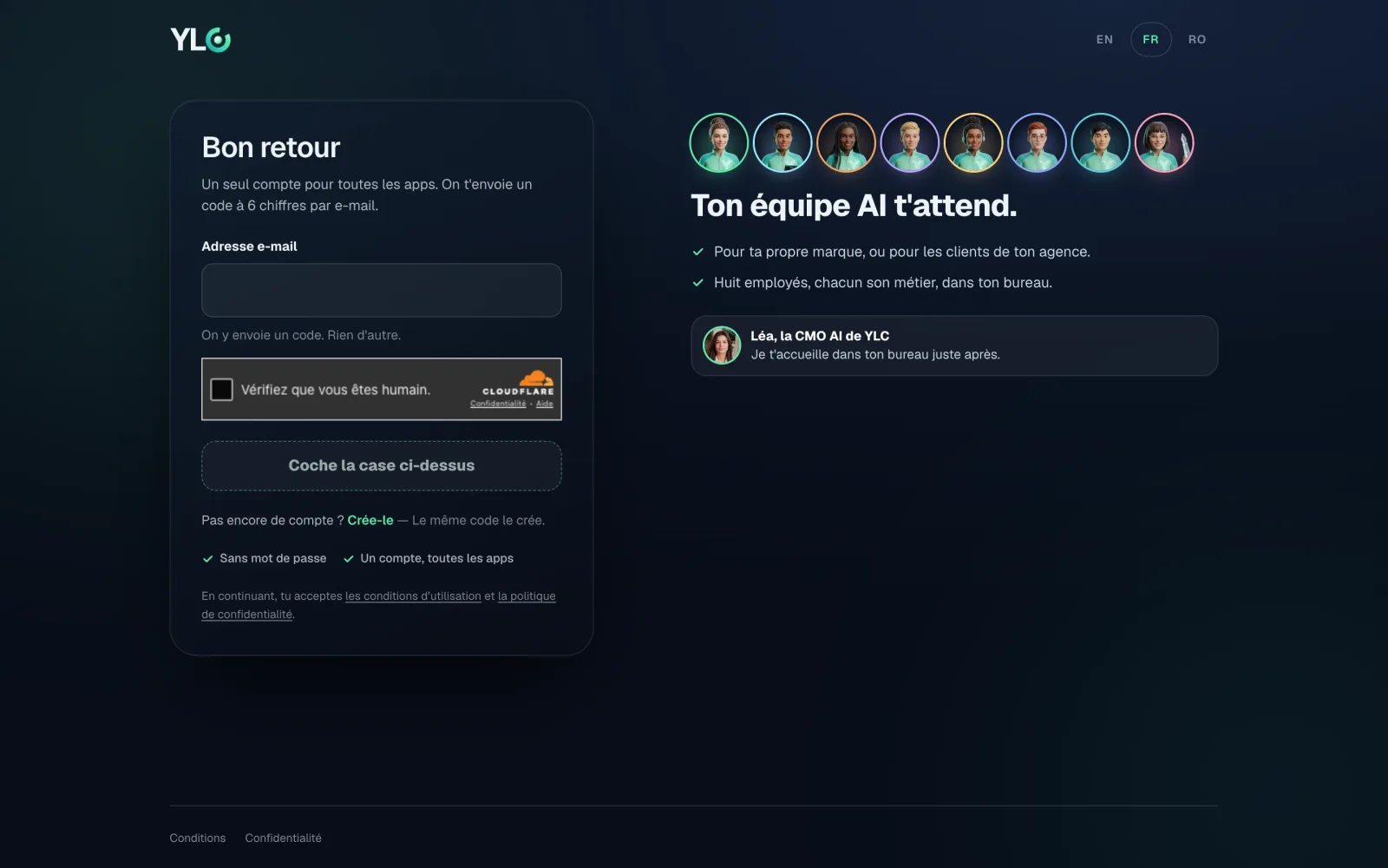 L'écran du code de connexion