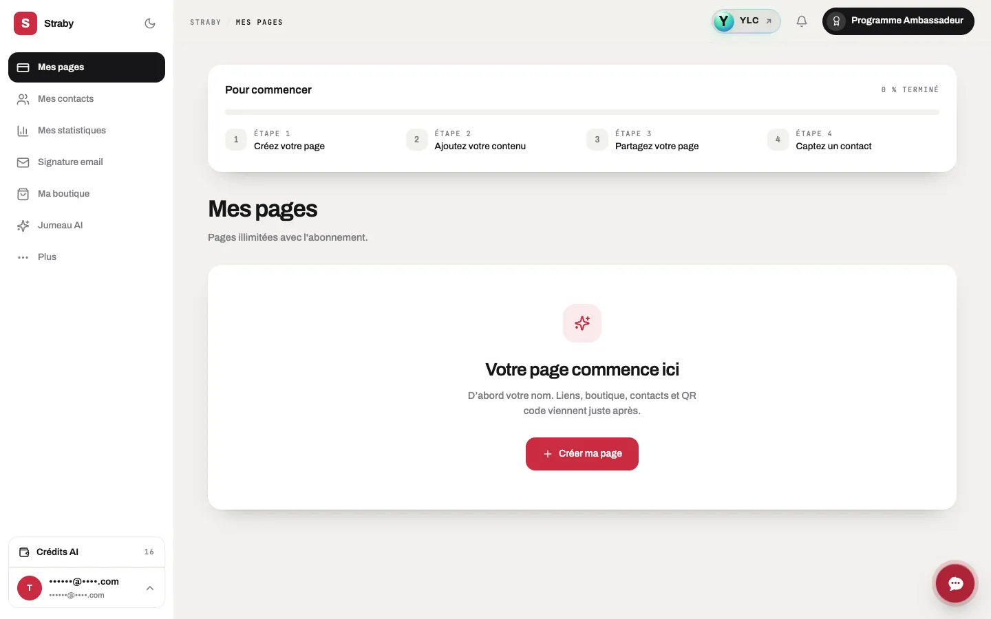 L'écran d'accueil de Straby