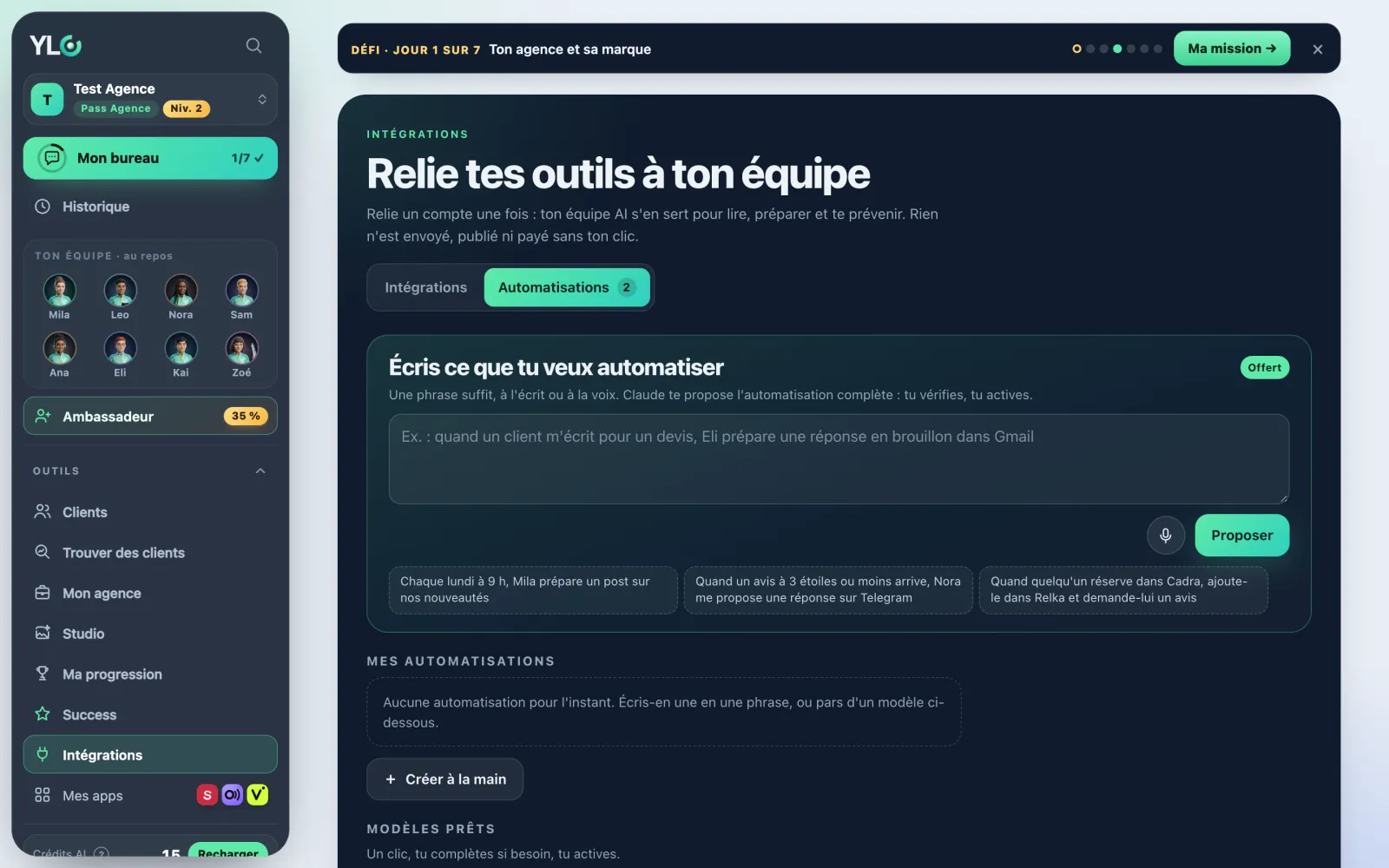 L'onglet Automatisations : une recette par carte, un interrupteur chacune