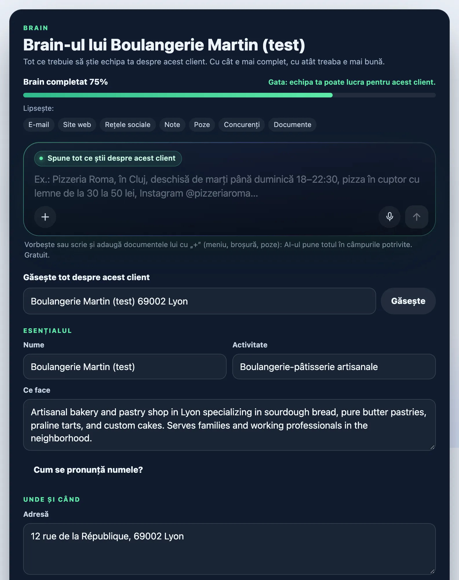 Brain-ul unui client