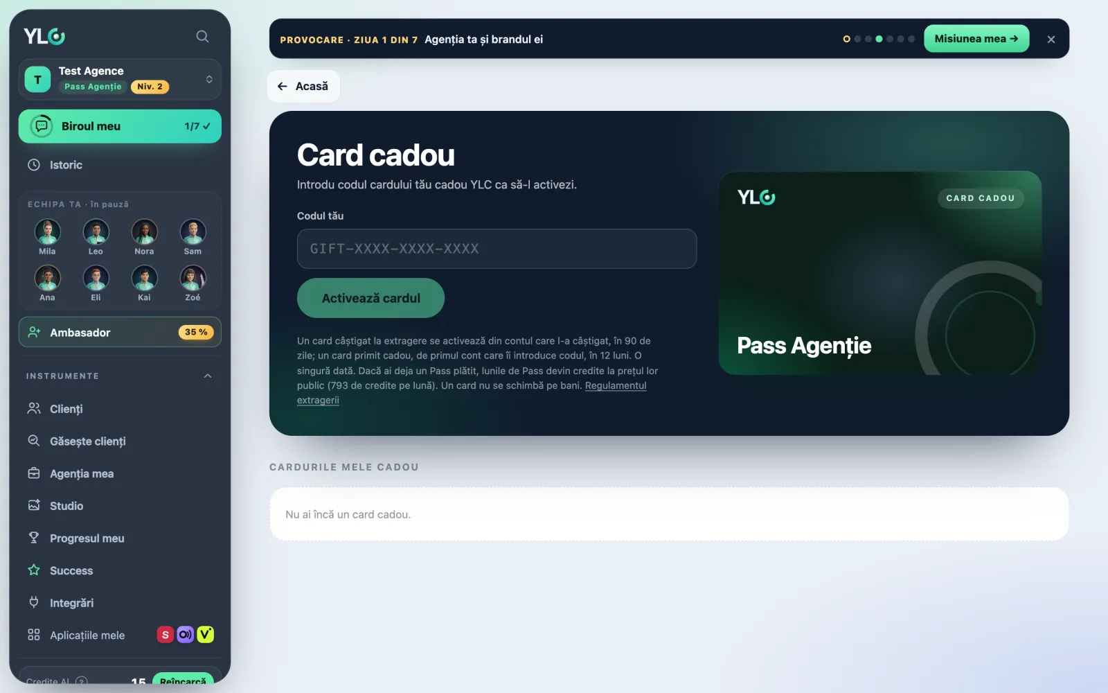 Pagina Card cadou