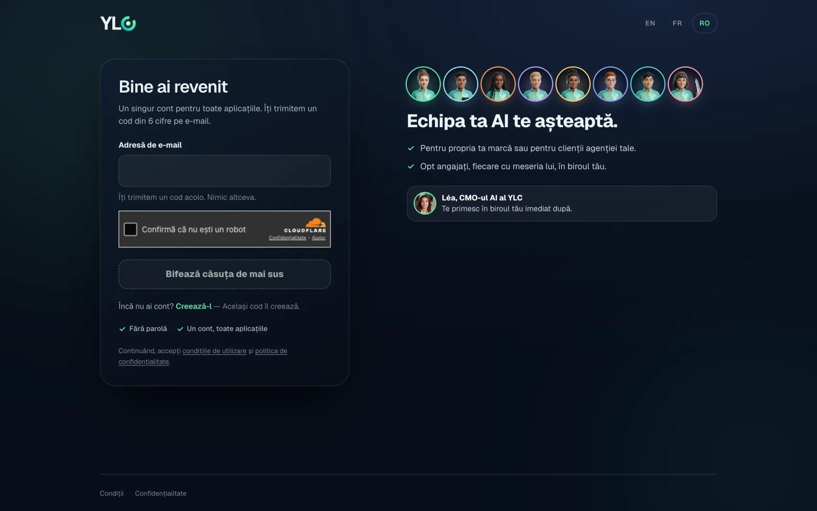 Ecranul codului de conectare